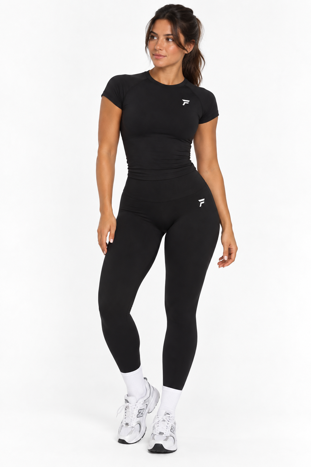 zwarte sportset t-shirt met highwaist legging