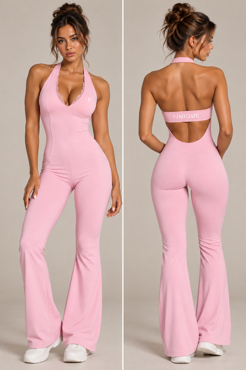 FINIQUE Sculpt flare jumpsuit pink